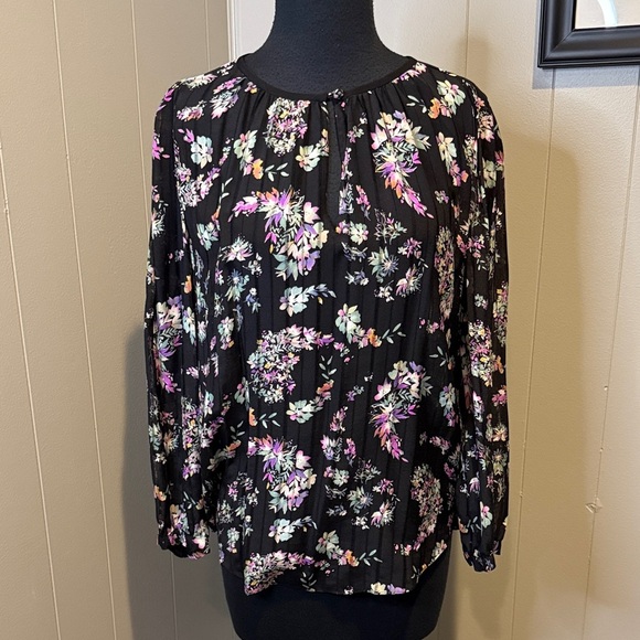 Rebecca Taylor Women’s 8 Multicolor Floral Sheer Striped Blouse - Picture 1 of 7